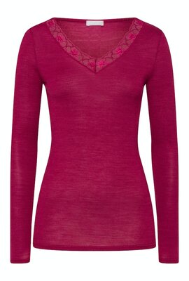 Hanro Bordeaux Woolen Lace Shirt L/M