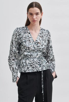 Second Female Black Doodle Wrap Blouse