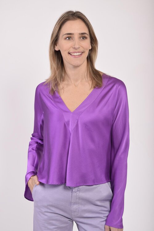 Forte_Forte Paars Zijde stretch blouse