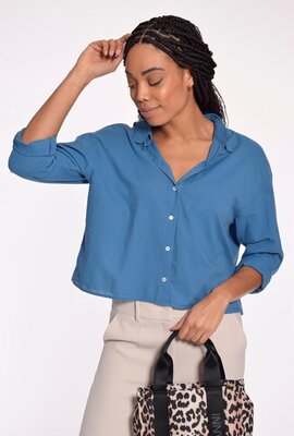 Xirena Blauw Blouse Boxy Kort Katoen