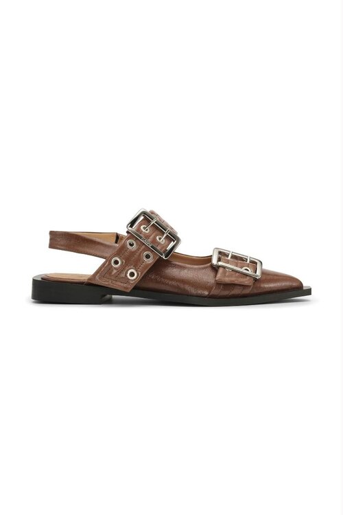 Ganni Brown Buckle Ballerina