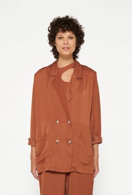 10Days saddle brown double breasted satin blazer