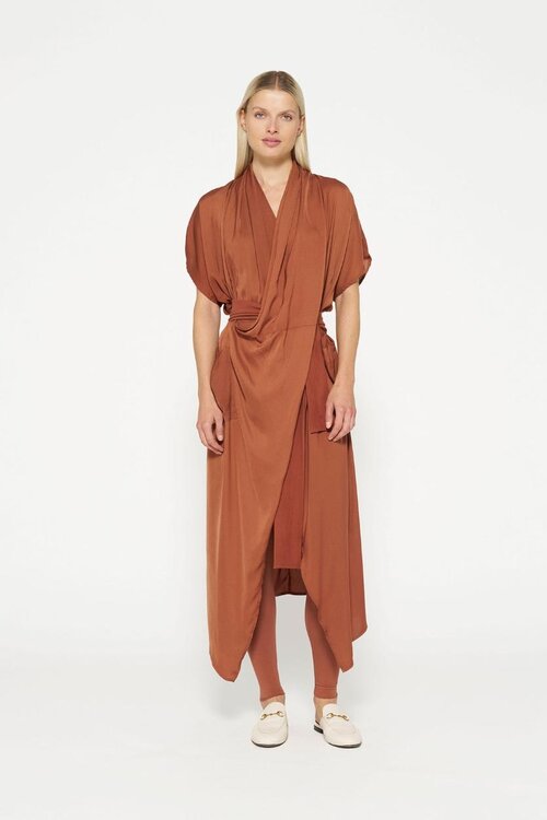 10Days saddle brown satin kimono dress