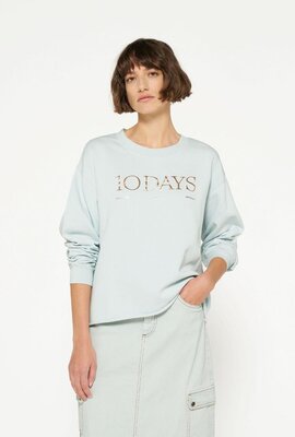 10Days Sea foam raw edge logo sweater