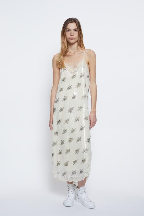 Zadig & Voltaire Off White Ristyl pailletten jurk
