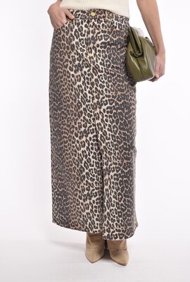 Ganni Leopard Denim Maxi Rok