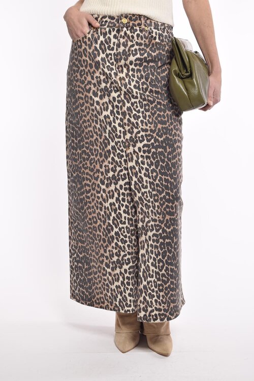 Ganni Leopard Denim Maxi Rok