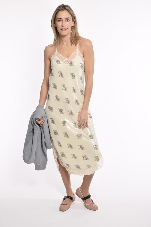 Zadig & Voltaire Off White Ristyl pailletten jurk