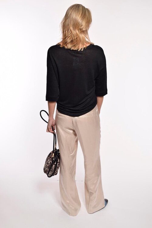 Neeve Zwart T-shirt Linnen V-hals 3/4 Mouw