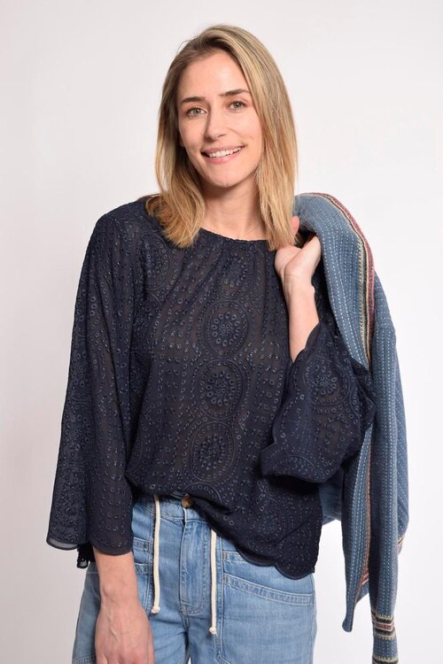 Ba&sh Navy Broderie Top