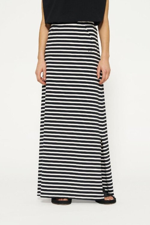 10Days Black/ecru long skirt stripes