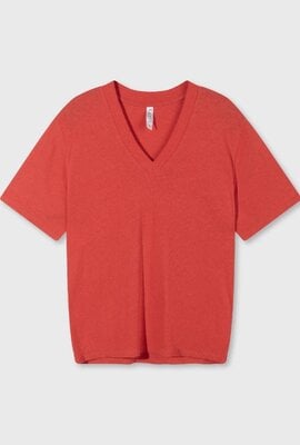 10Days Poppy red v-neck tee linen cotton