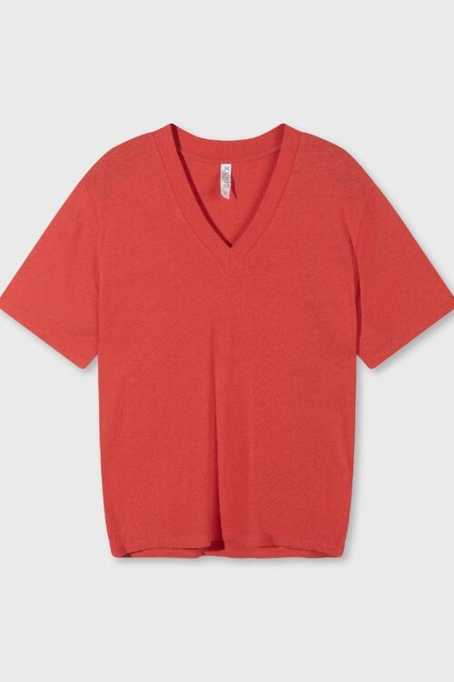 10Days Poppy red v-neck tee linen cotton