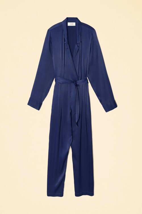 Xirena Navy Satijnen Jumpsuit