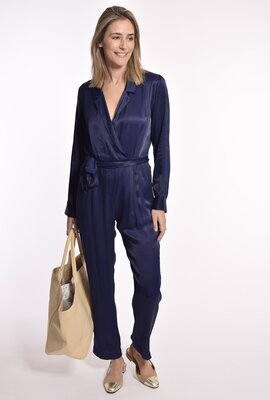 Xirena Navy Satijnen Jumpsuit