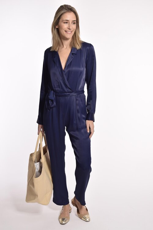 Xirena Navy Satijnen Jumpsuit