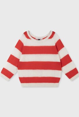 10Days white/poppy red sweater thin knit stripes