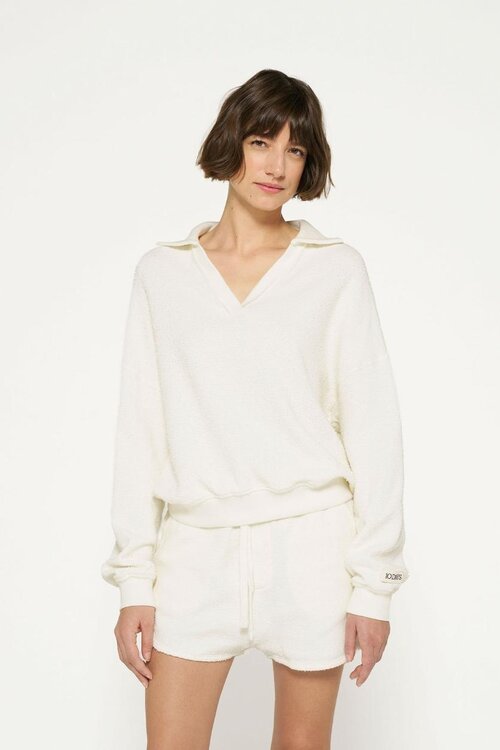 10Days Ecru texture fleece polo sweater