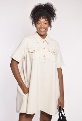 Ganni Off White Denim Mini Dress