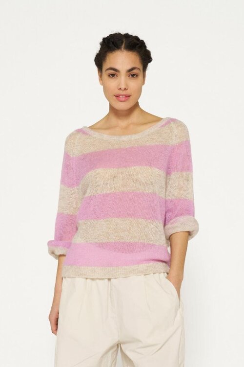 10Days light safari/violet sweater thin knit stripes