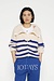 10Days ecru/blue zip cardigan knit stripes