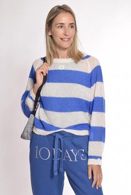 10Days ecru/blue thin knit sweater stripes