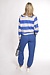 10Days ecru/blue thin knit sweater stripes