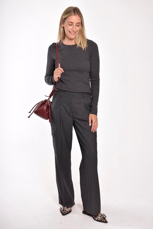 Neeve Donkergrijs rib lange mouw shirt