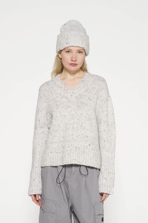 10Days Light Grey Melee v-neck knit sweater melee