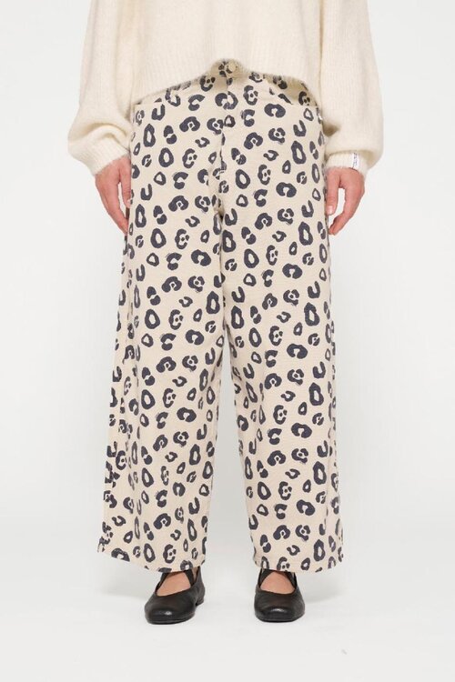 10Days light natural wide twill pants leopard