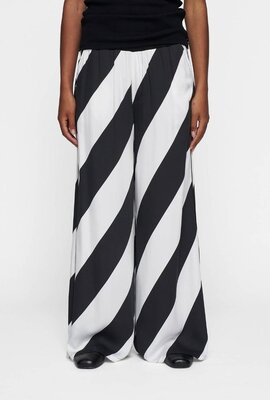 10Days Ecru/Black wide leg pants satin stripes