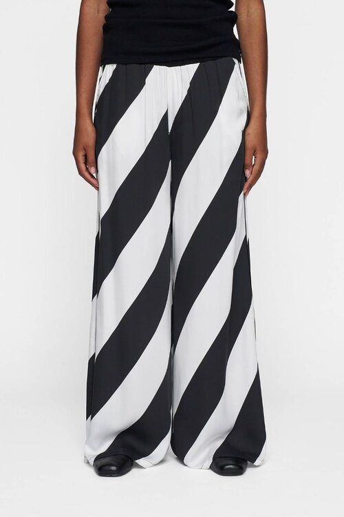 10Days Ecru/Black wide leg pants satin stripes