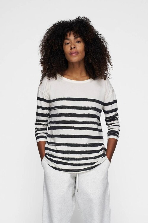 10Days Ecru long sleeve tee painted stripe