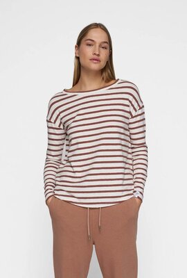 10Days Ecru/ fudge long sleeve tee linen stripes
