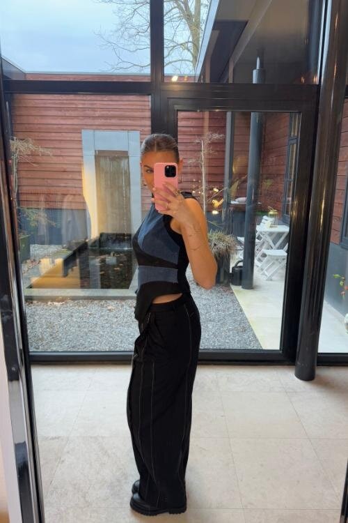 1/OFF Donkerblauwe Top Suiting Patchwork