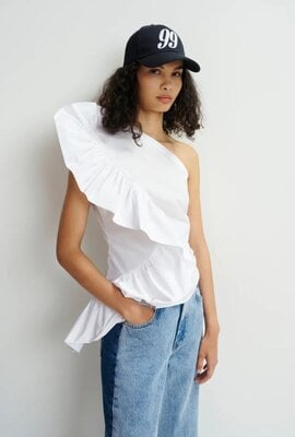 Essentiel Antwerp Wit Asymmetric Ruffle Top