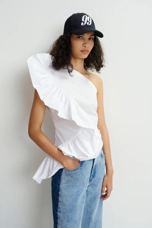 Essentiel Antwerp Wit Asymmetric Ruffle Top