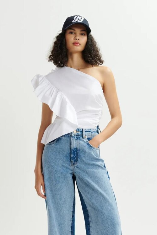 Essentiel Antwerp Wit Asymmetric Ruffle Top