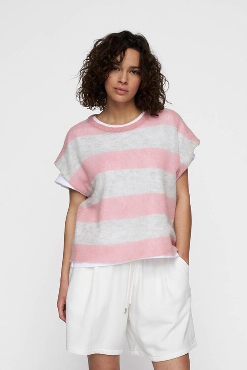 10Days Raspberry/grey thin knit tee