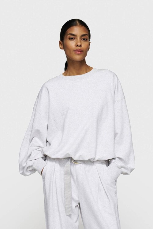 10Days white grey melee pleated sweater back stamp