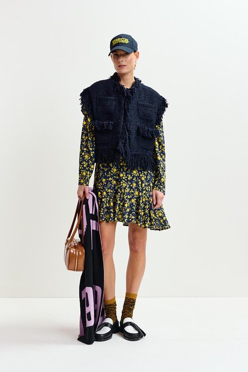 Essentiel Antwerp Navy Fringed Gilet