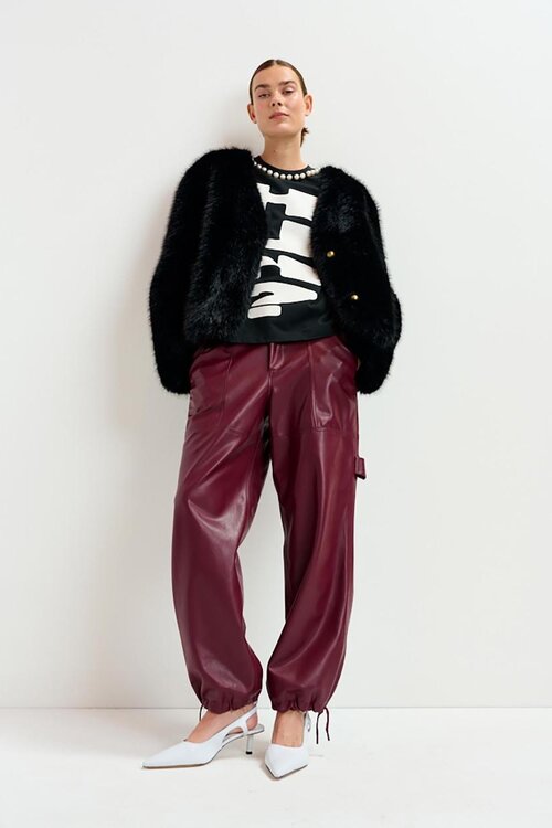 Essentiel Antwerp Bordeaux Faix Leathet Pantalon