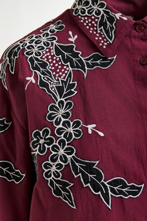Essentiel Antwerp Bordeaux Embroidered Blouse