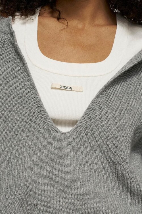 10Days Light Grey Melee v-neck knit sweater cashmere