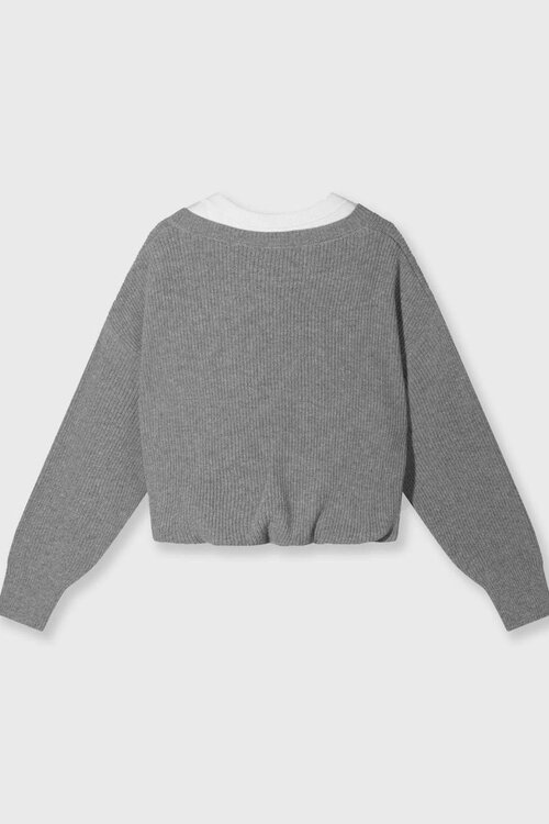 10Days Light Grey Melee v-neck knit sweater cashmere