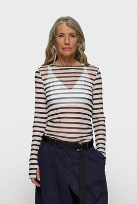 10Days Ecru/Black mesh tee stripes 10Days Ecru/Black mesh tee stripes