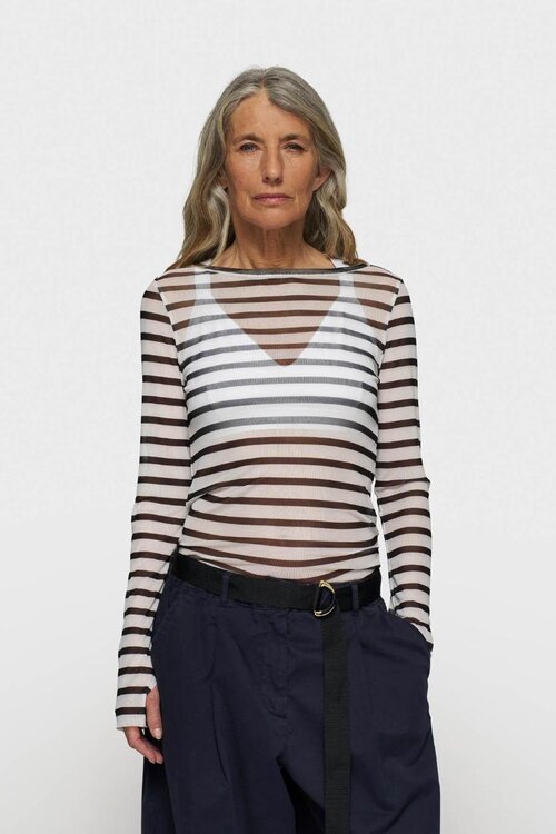 10Days Ecru/Black mesh tee stripes