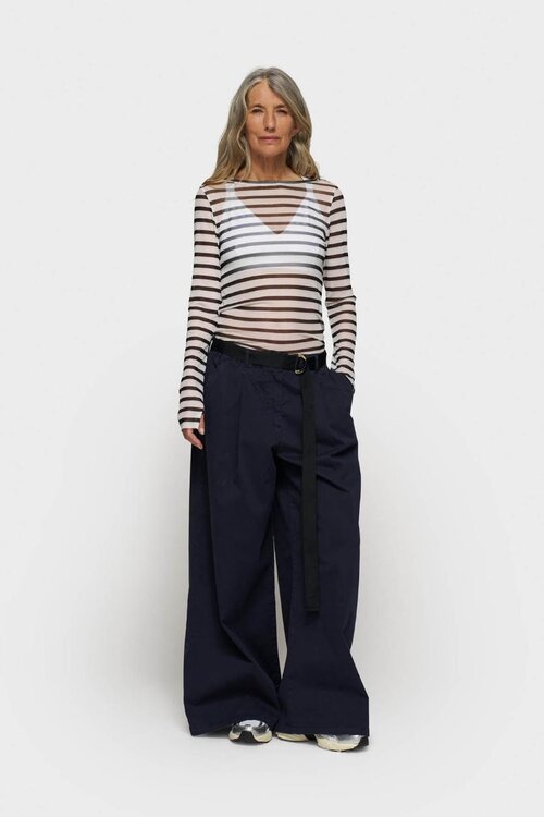 10Days Ecru/Black mesh tee stripes