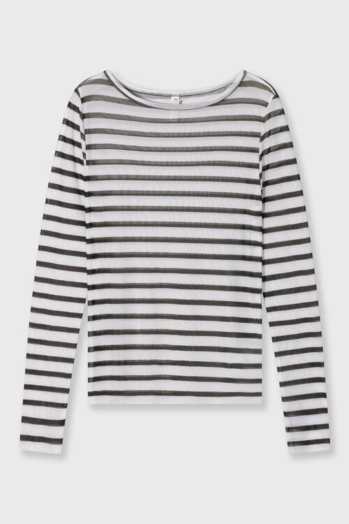 10Days Ecru/Black mesh tee stripes