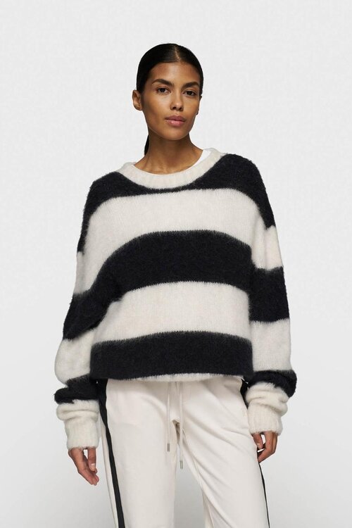 10Days Ecru/Black cropped hairy knit sweater str